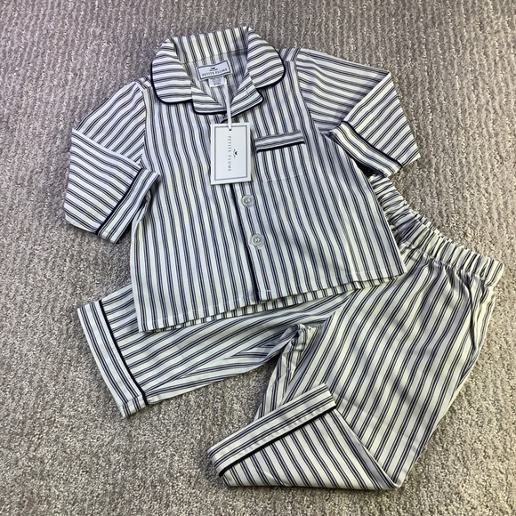 Petite Plume Navy French Ticking Pajama Set Kids 6/12M Striped NEW - Picture 1 of 12